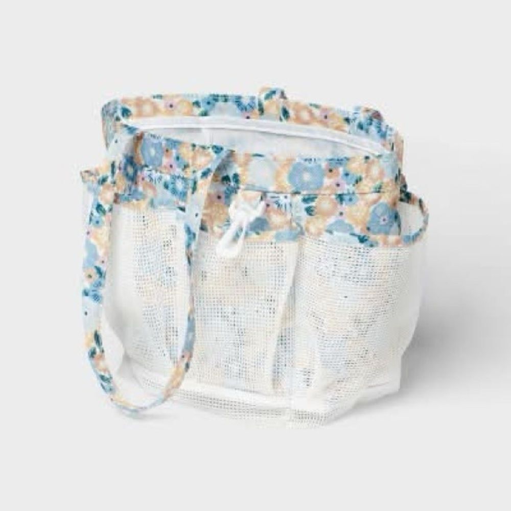 Floral Mesh Shower Caddy White and Blue